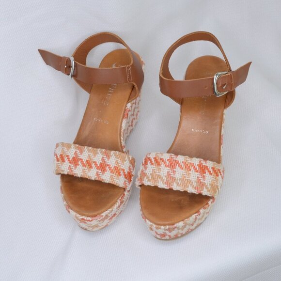 Ron White Houndstooth Tweed Woven Platform Wedge Sandals Sz 9 - Picture 2 of 9
